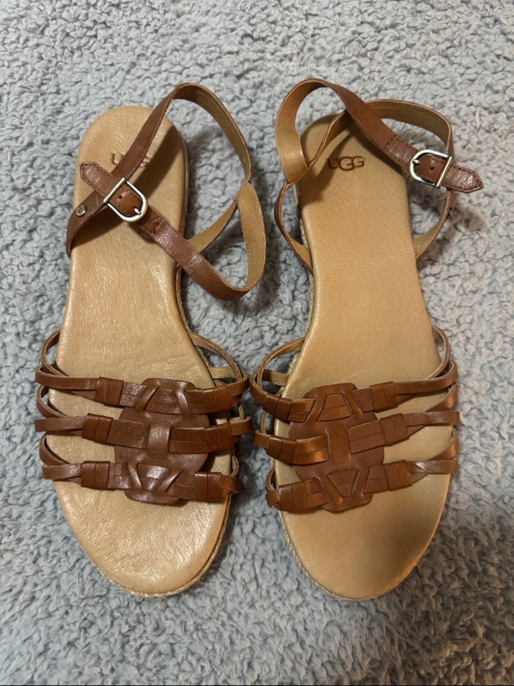 UGG Women's Tan/Brown Woven Leather Ankle-Strap Sandals